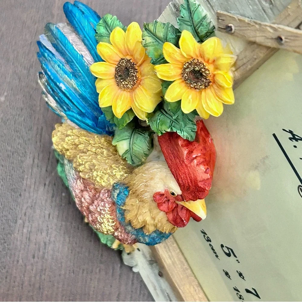 VTG A. Richesco Corporation Rooster Sunflower Resin 3D 5x7 Photo Frame Farmhouse